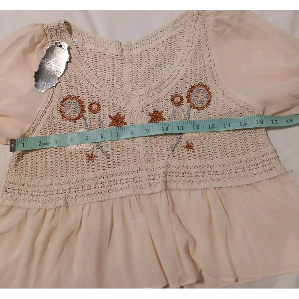NWT Baby Doll Korean Boho Sheer Crochet Top/Blouse with Embroidery for Women-S - Picture 8 of 8